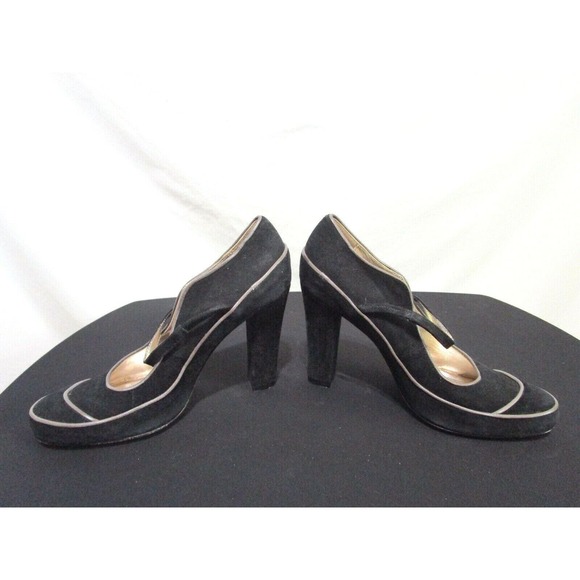 Max Monelli Italy Black Suede Mary Jane High Heels Women Sz 37 EU/6.5-7 US - Picture 5 of 11